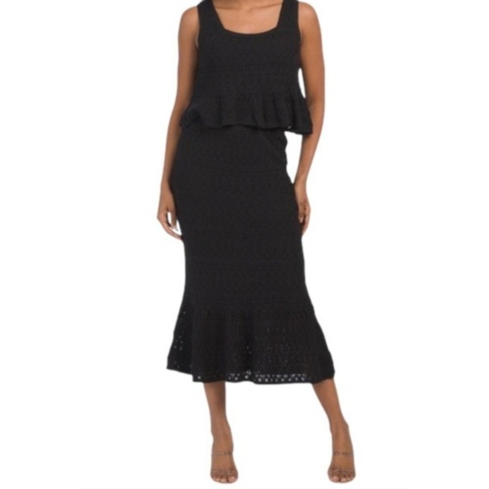 House of Harlow 1960 Skirt Black Crochet Lace Midi Knit Ruffle Boho Witchy XS